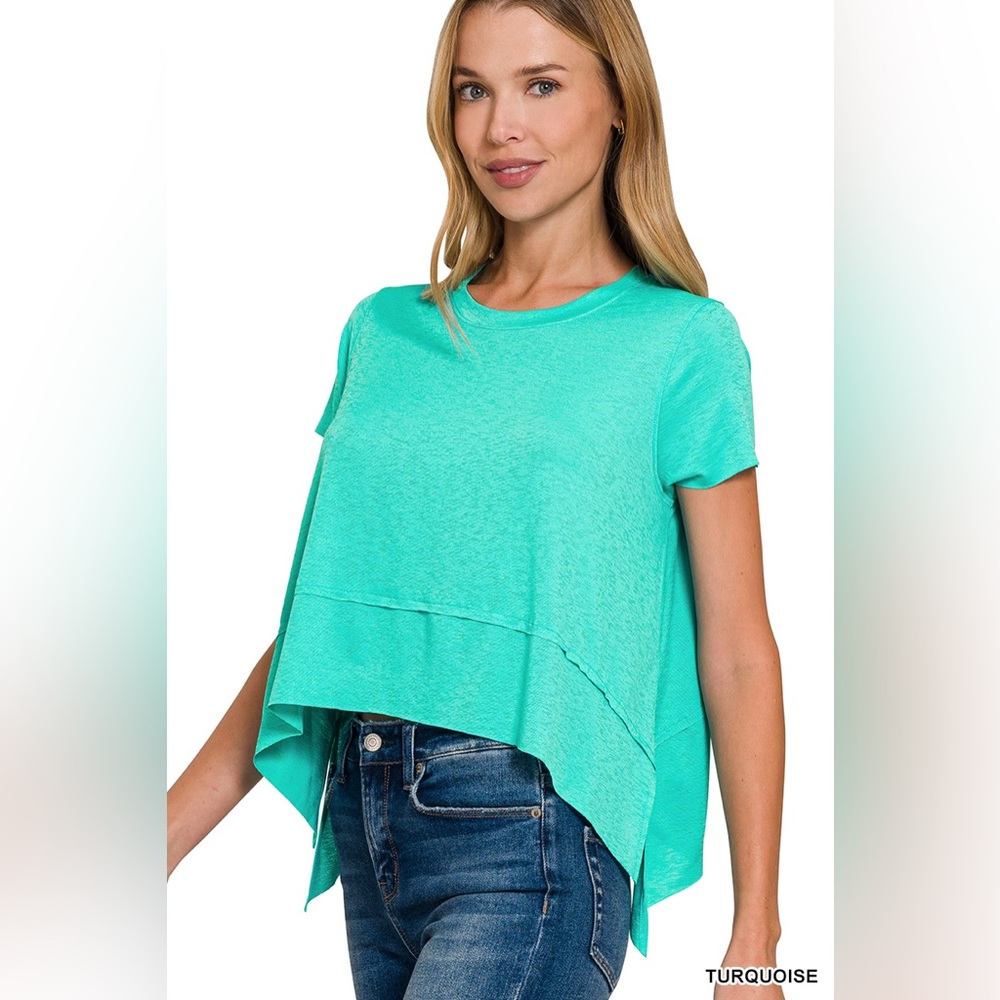 🆕 Zenana SHARK BITE SIDE SLIT SHORT SLEEVE TOP